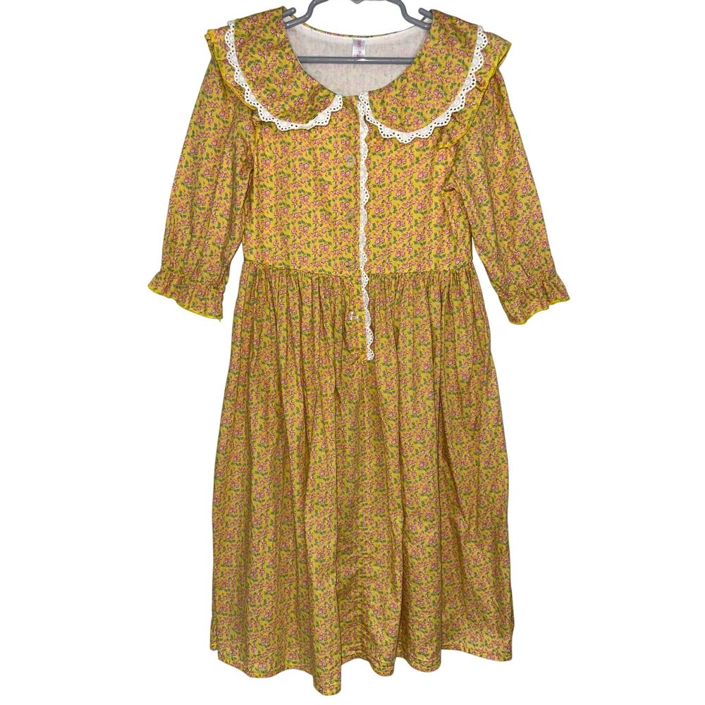 ReliBeauty Girls Yellow Floral Prairie Collared Eyelet Trim Dress Size 7/8